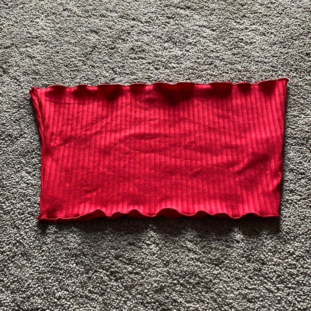 Prettylittlething Red Ribbed Tube Top SIZE 6